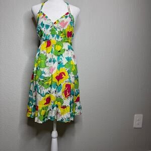 Lost Sz Small Festival Floral Ruffle Halter Mini Dress